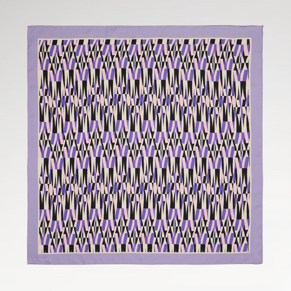 Lilac Ikat Retro Patterned Twill Silk Square Scarf