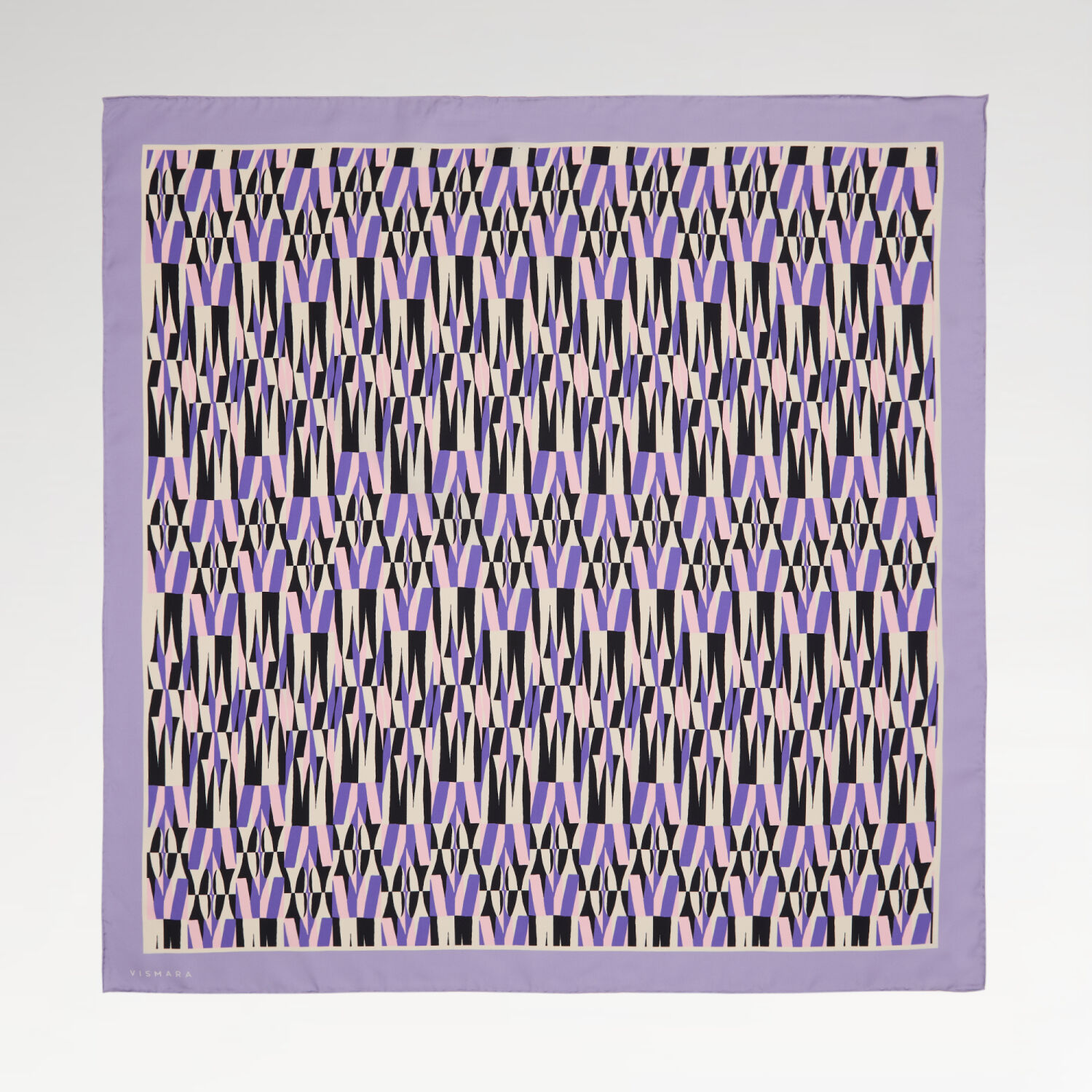 Lilac Ikat Retro Patterned Twill Silk Square Scarf - 1