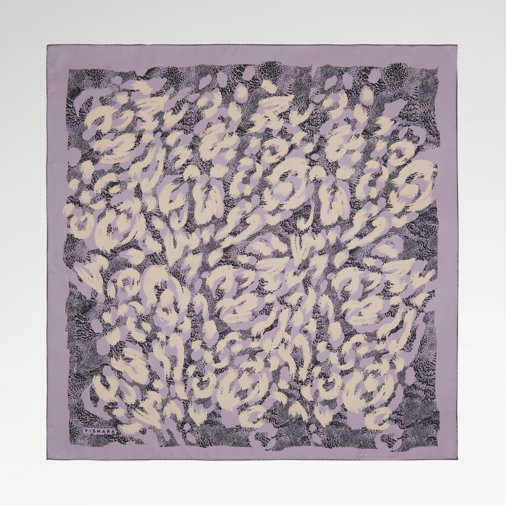 Lilac Leopard Patterned Twill Silk Square Scarf