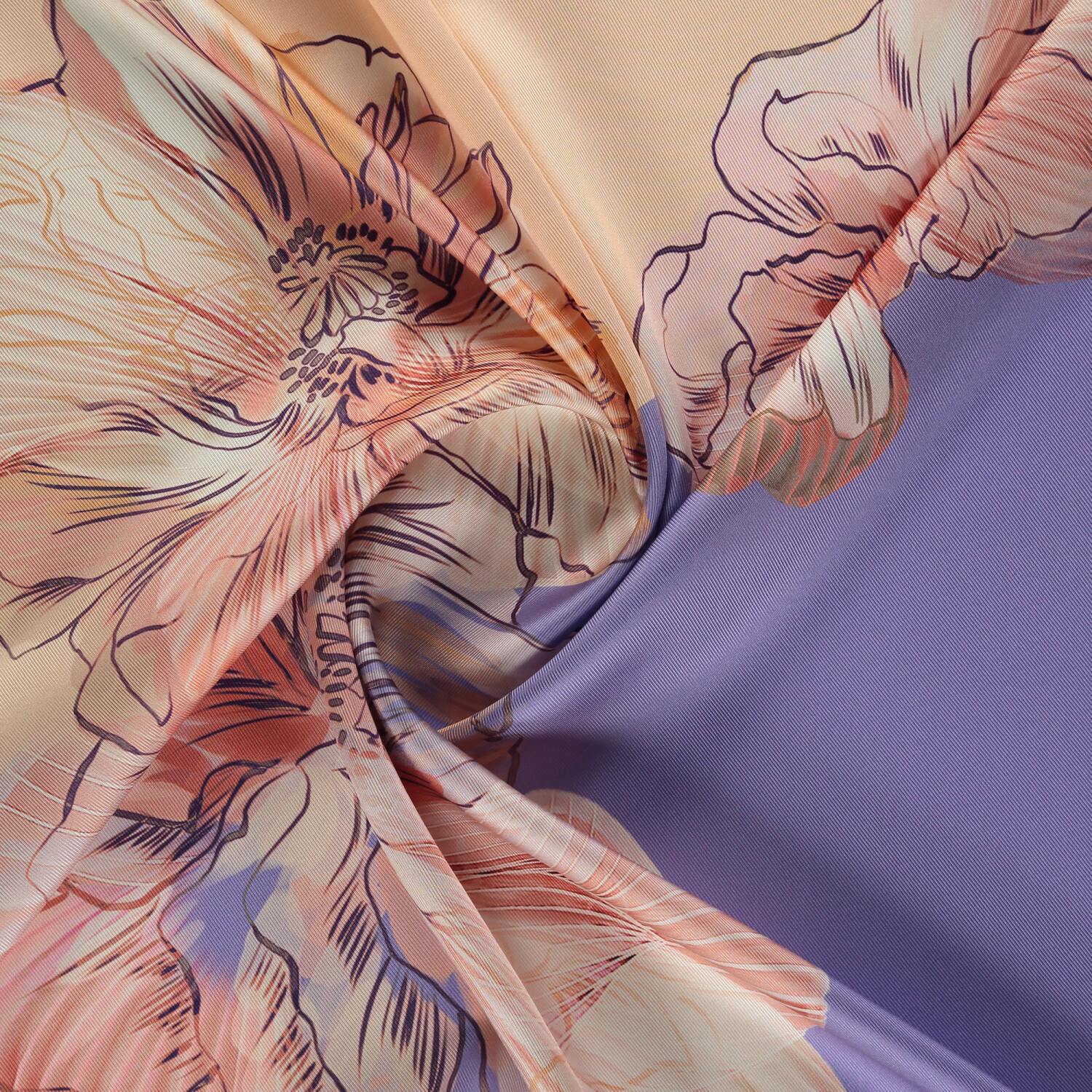 Lilac Linea Fiora Pattern Twill Silk Square Scarf - 2