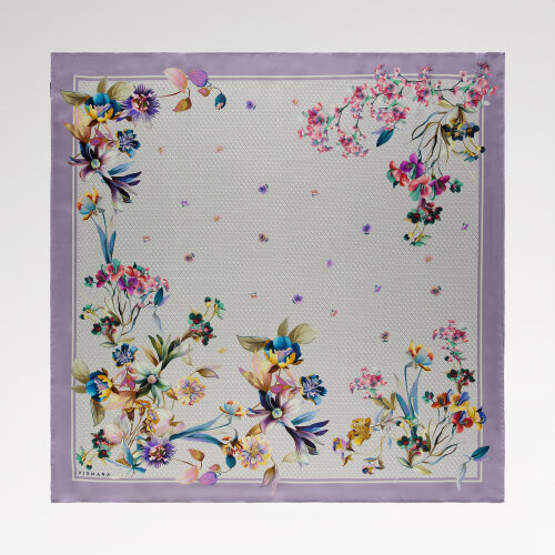 Lilac Monogram Flower Garden Patterned Silk Square Scarf