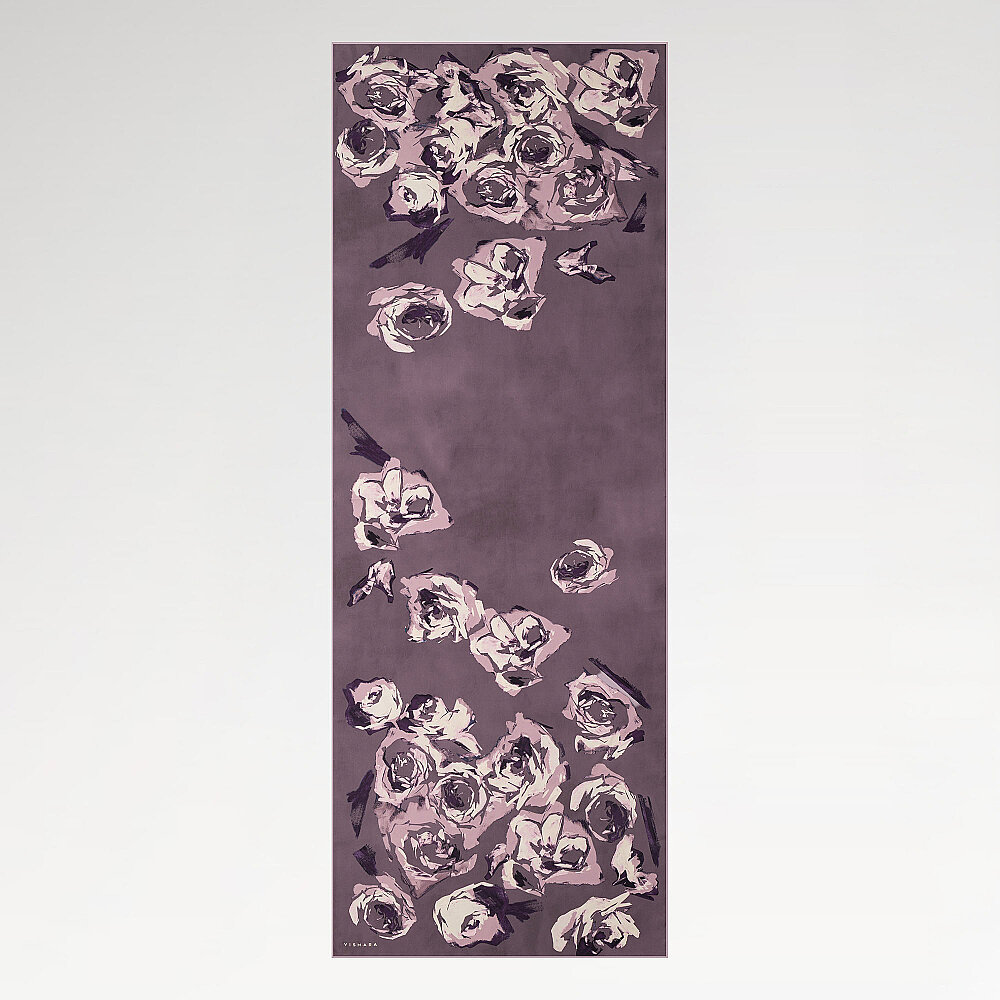 Lilac Oil Painting Rose Patterned Silk Scarf - 2