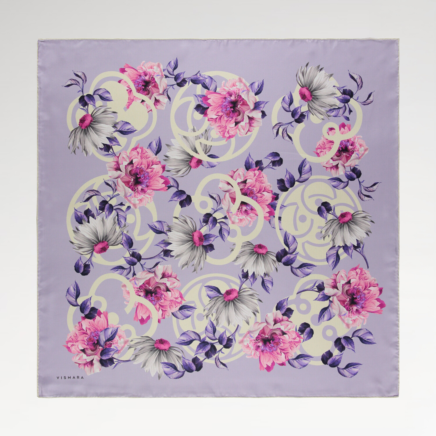 Lilac Pure Grace Pattern Twill Silk Square Scarf - 1
