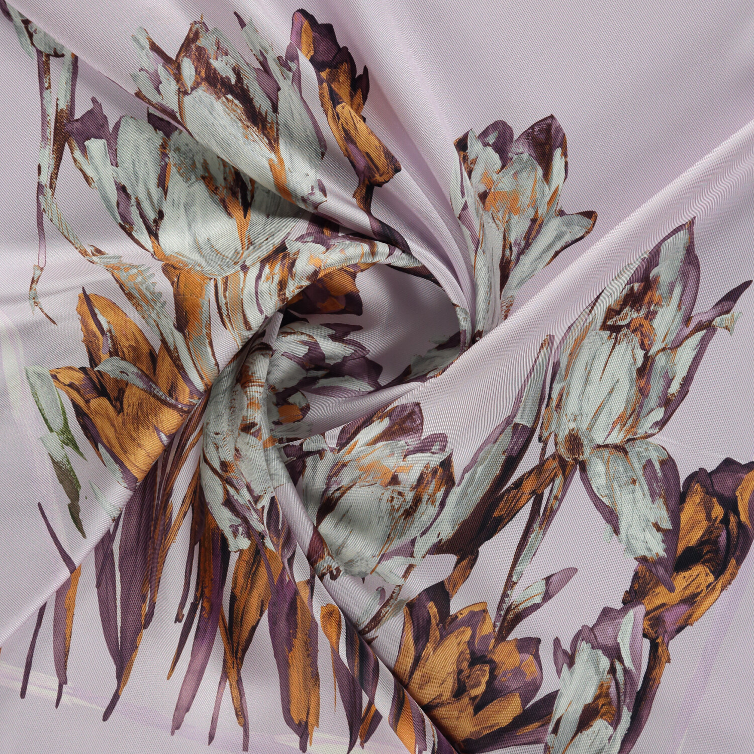 Lilac Tulip Garden Pattern Twill Silk Square Scarf - 2