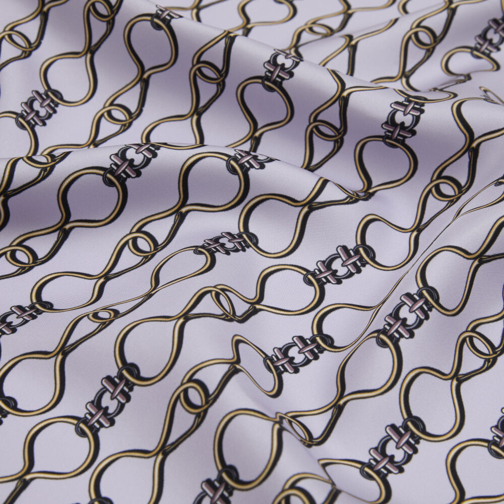 Lilac Vector Chain Pattern Twill Silk Square Scarf - Vismara