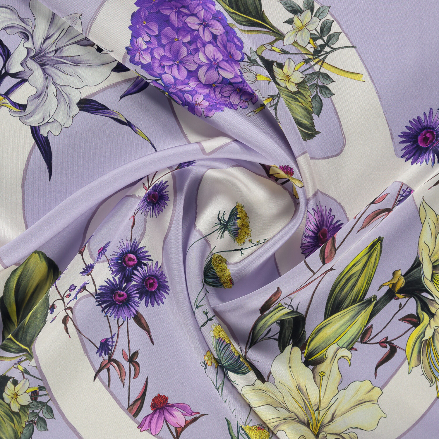 Lilac Virelle Pattern Twill Silk Square Scarf - 2