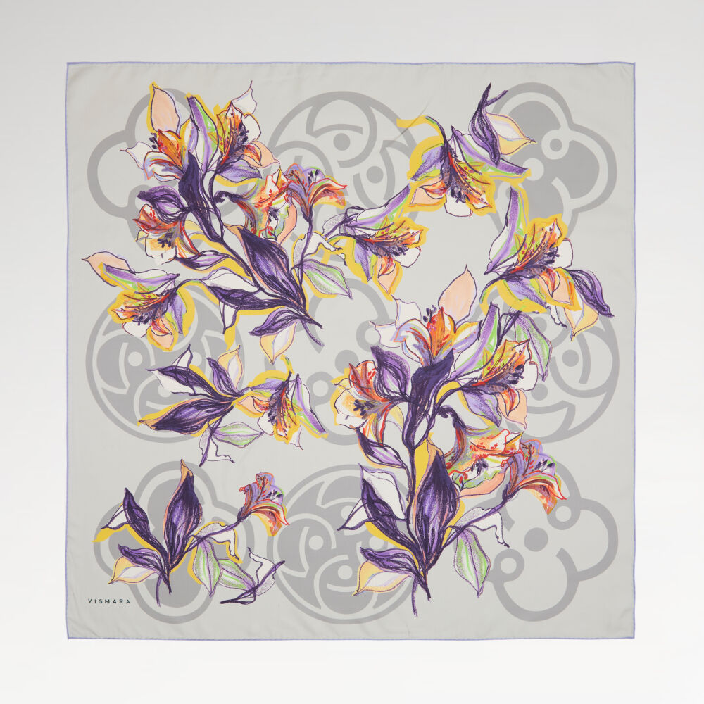 Lilac Vismara Monogram Lily Flower Patterned Twill Silk Square Scarf