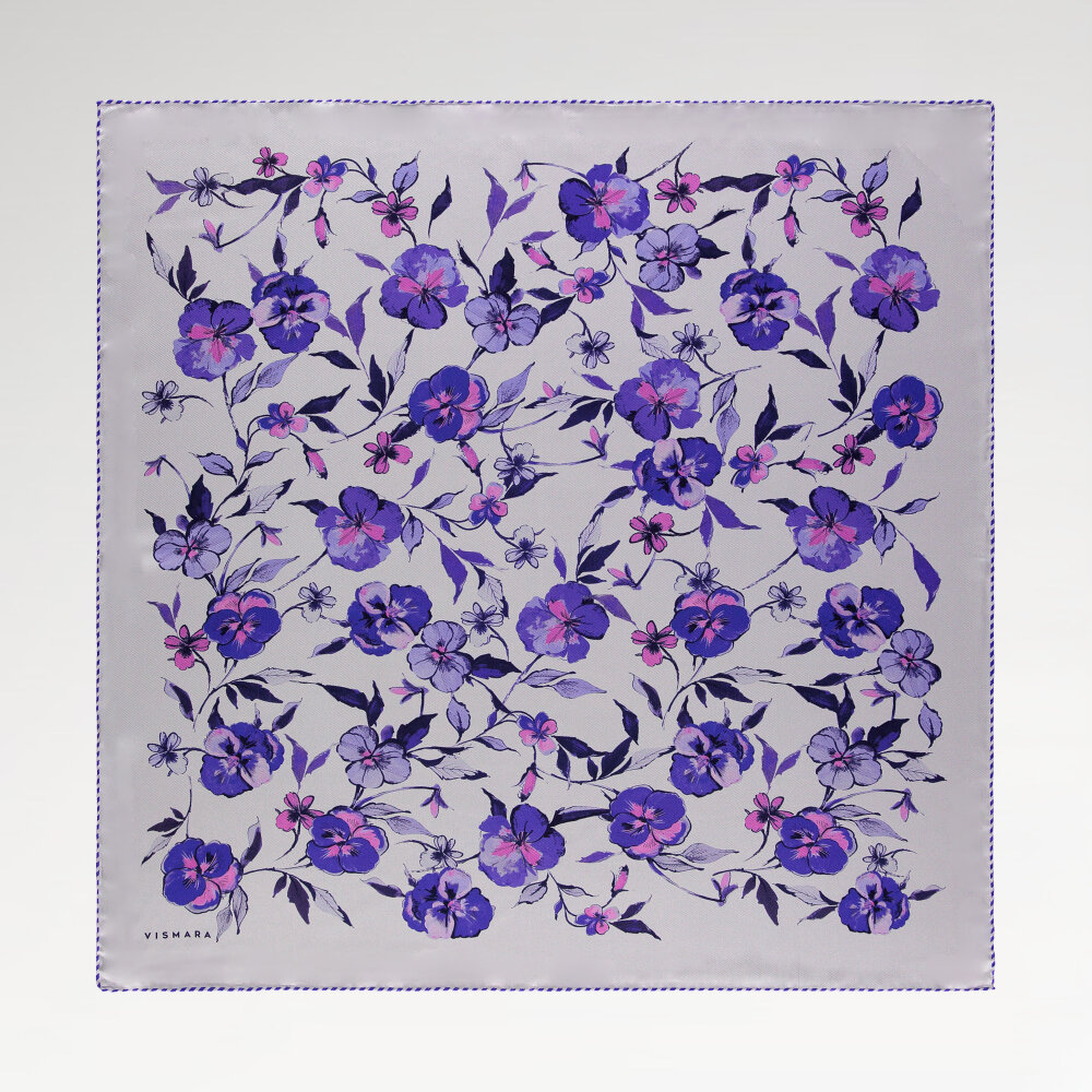 Lilac Wildflower Patterned Silk Square Scarf - 1