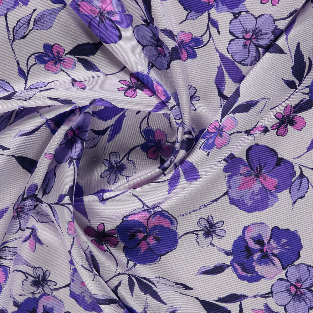 Lilac Wildflower Patterned Silk Square Scarf - 2