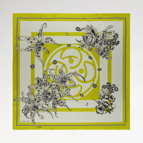 Limon Yeşili Monogram Flora Desenli İpek Eşarp