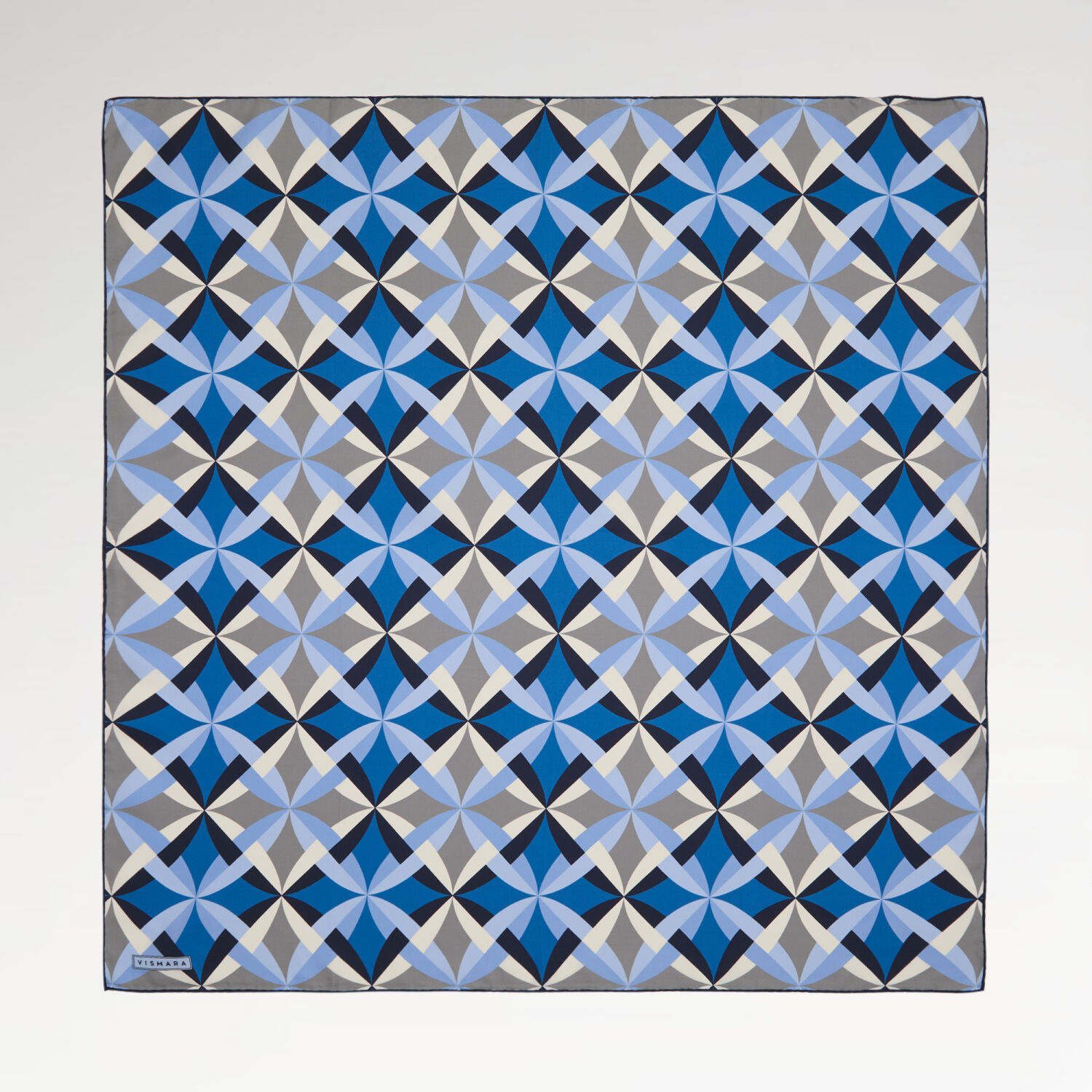 Mavi Antik Mozaik Desenli Twill İpek Eşarp - 1