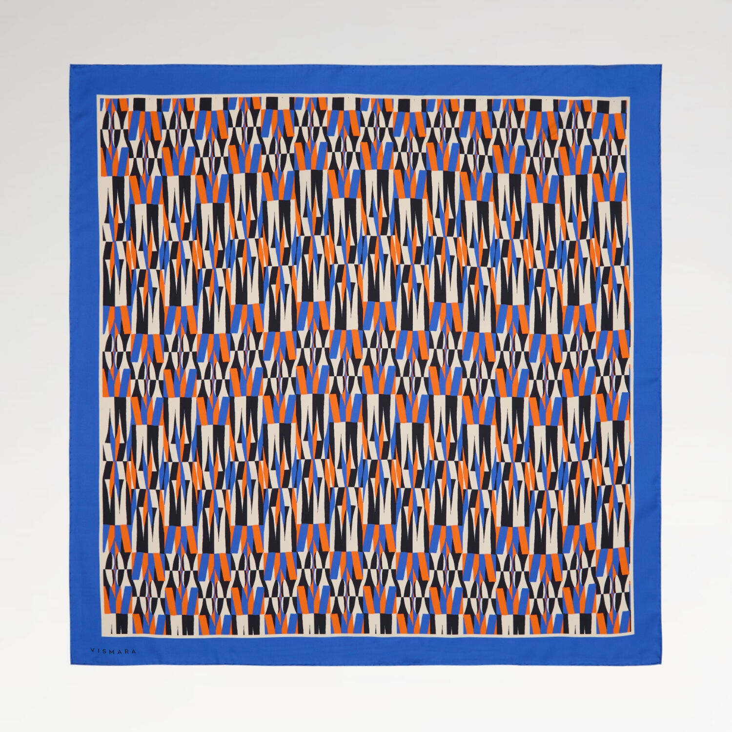 Mavi İkat Retro Desenli Twill İpek Eşarp - 1