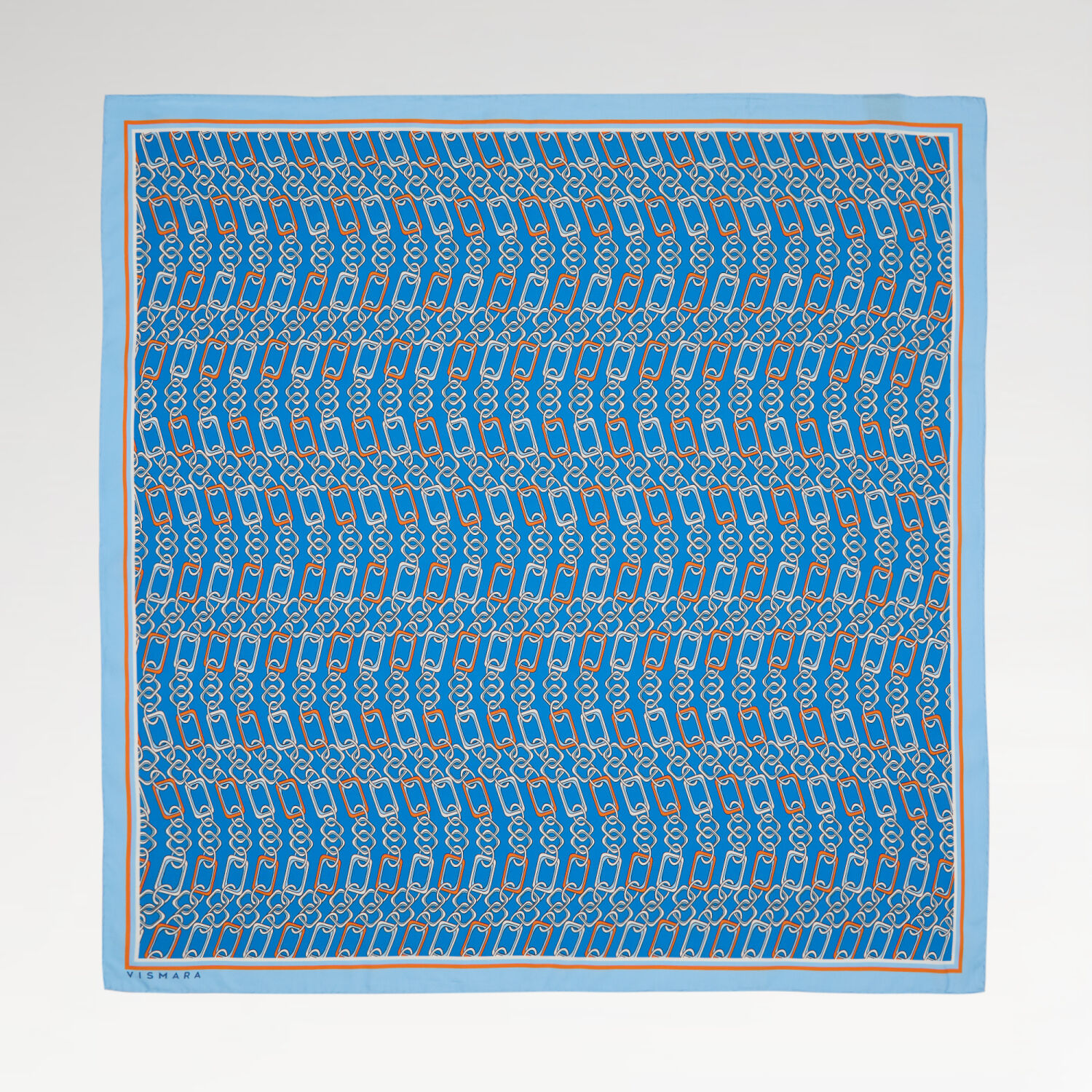 Mavi Modern Zincir Desen Twill İpek Eşarp - 1