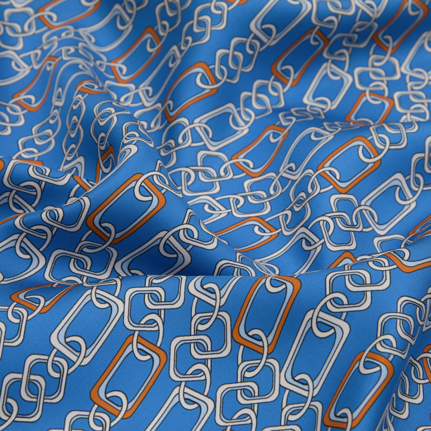 Mavi Modern Zincir Desen Twill İpek Eşarp - 2