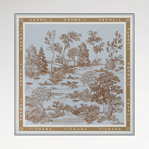 Mavi Toile Bahçe Desenli Twill İpek Eşarp - Vismara