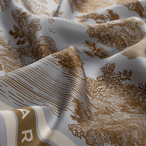 Mavi Toile Bahçe Desenli Twill İpek Eşarp - Vismara