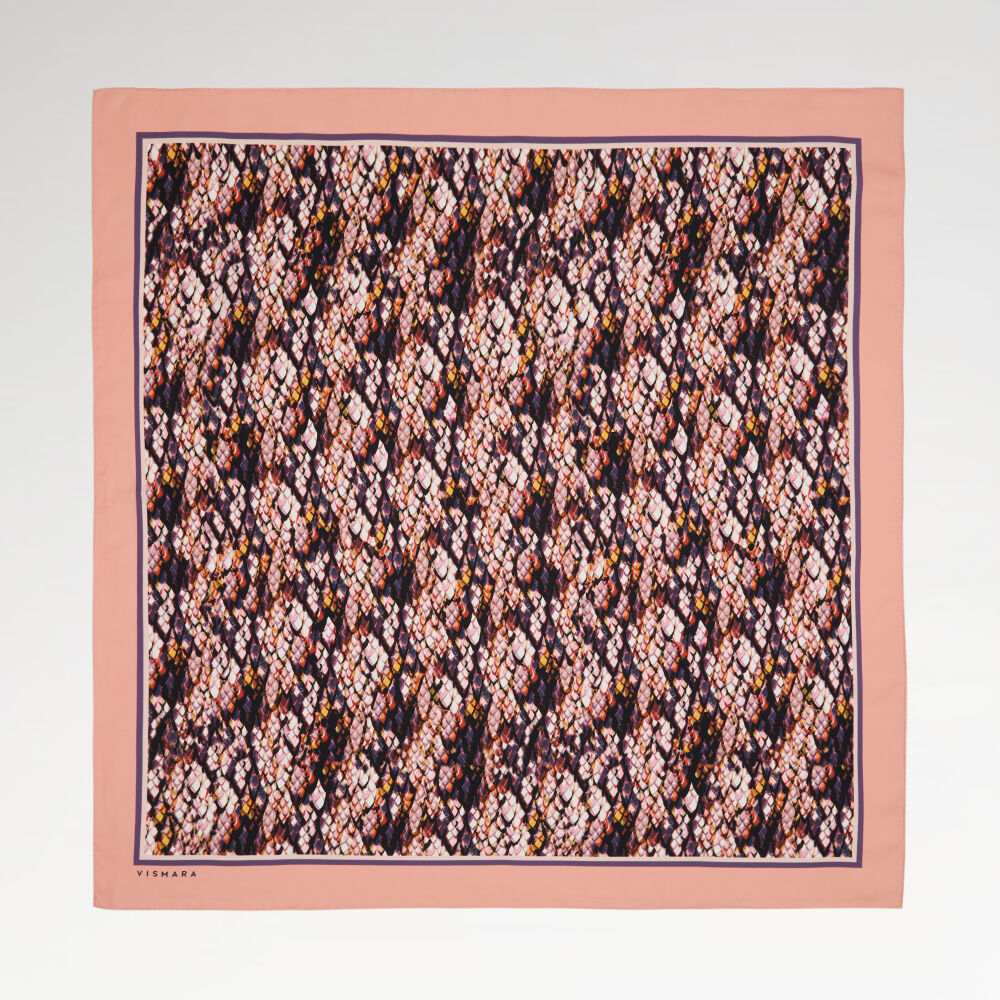 Mercan Yılan Desenli Twill İpek Eşarp