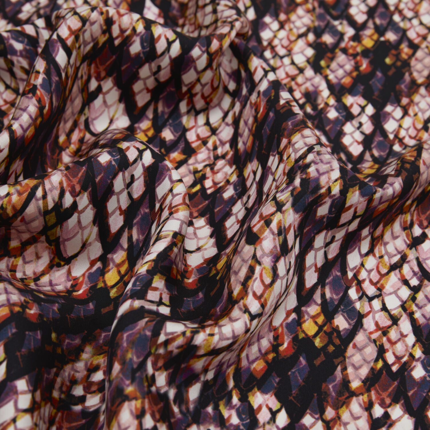 Mercan Yılan Desenli Twill İpek Eşarp - 2