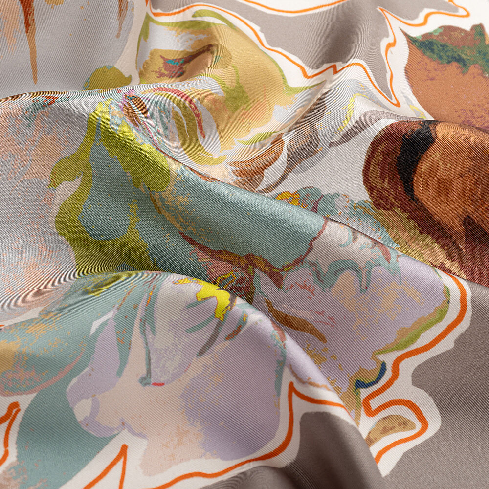 Mink Abstract Flora Pattern Twill Silk Square Scarf - 2