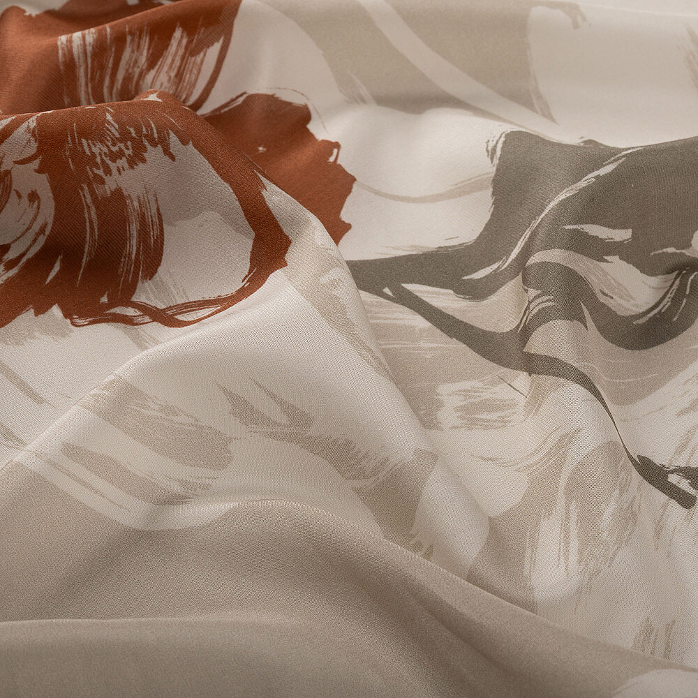 Mink Abstract Tulip Pattern Silk Scarf - 3