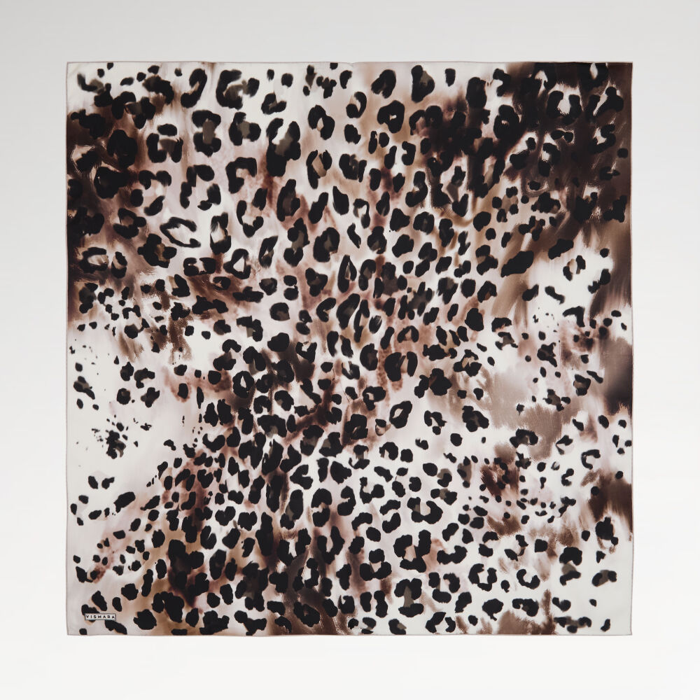 Mink Artistic Leopard Print Twill Silk Square Scarf