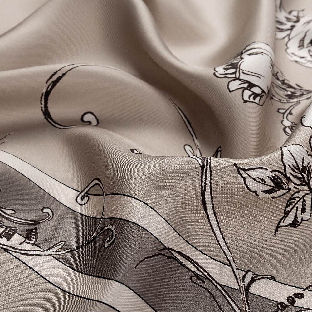 Mink Baroque Rose Patterned Twill Silk Square Scarf - 2