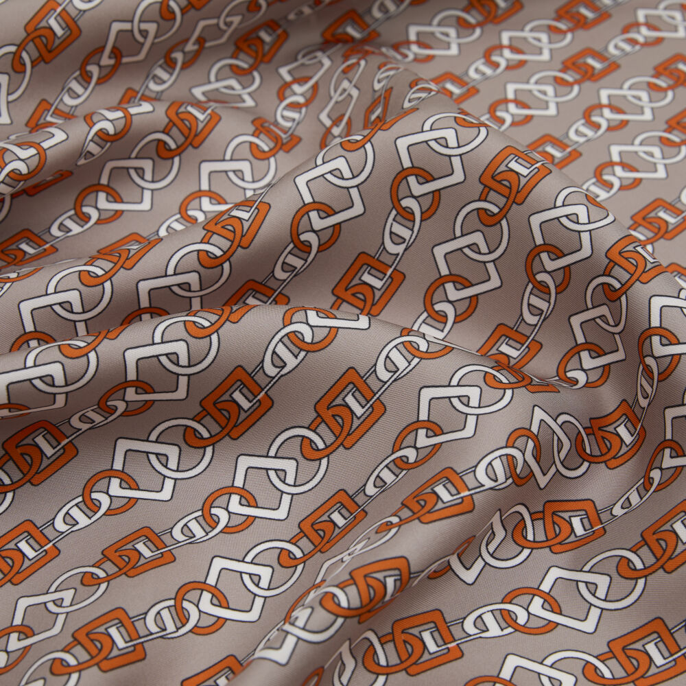 Mink Chain Motif Patterned Twill Silk Square Scarf - Vismara