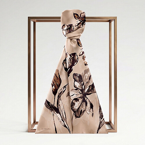 Mink Charcoal Lily Patterned Silk Scarf - Vismara