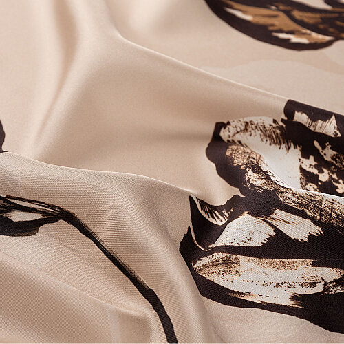 Mink Charcoal Lily Patterned Silk Scarf - Vismara