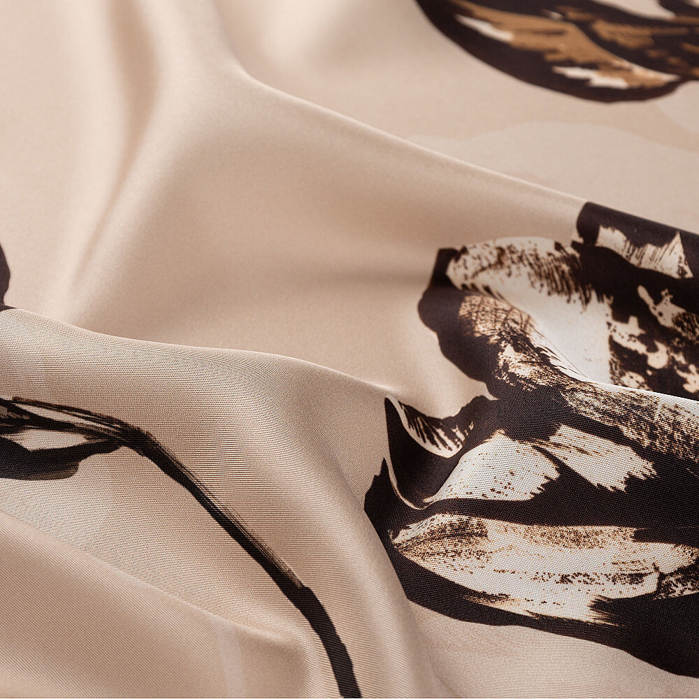 Mink Charcoal Lily Patterned Silk Scarf - 3