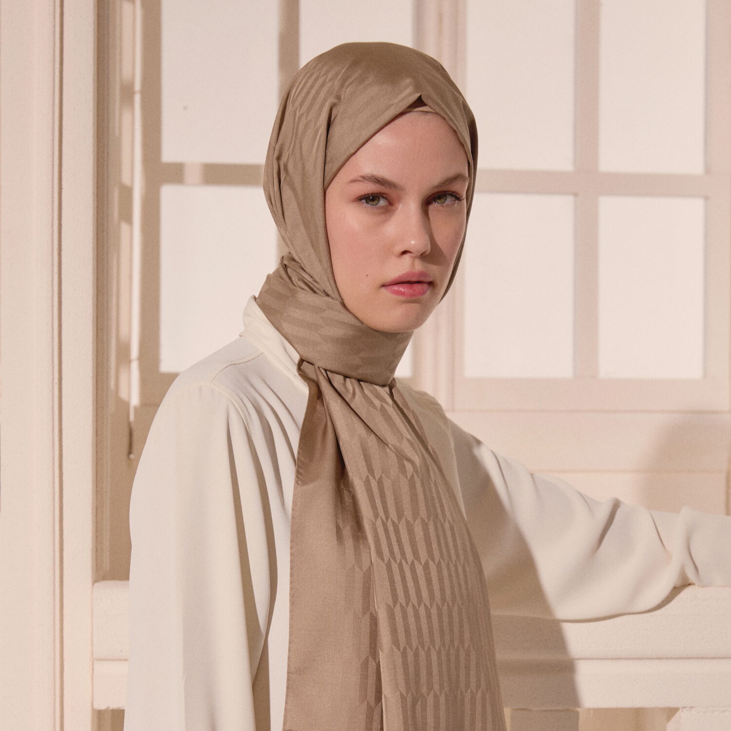 Mink Drop Pattern Jacquard Wool Silk Scarf - 6
