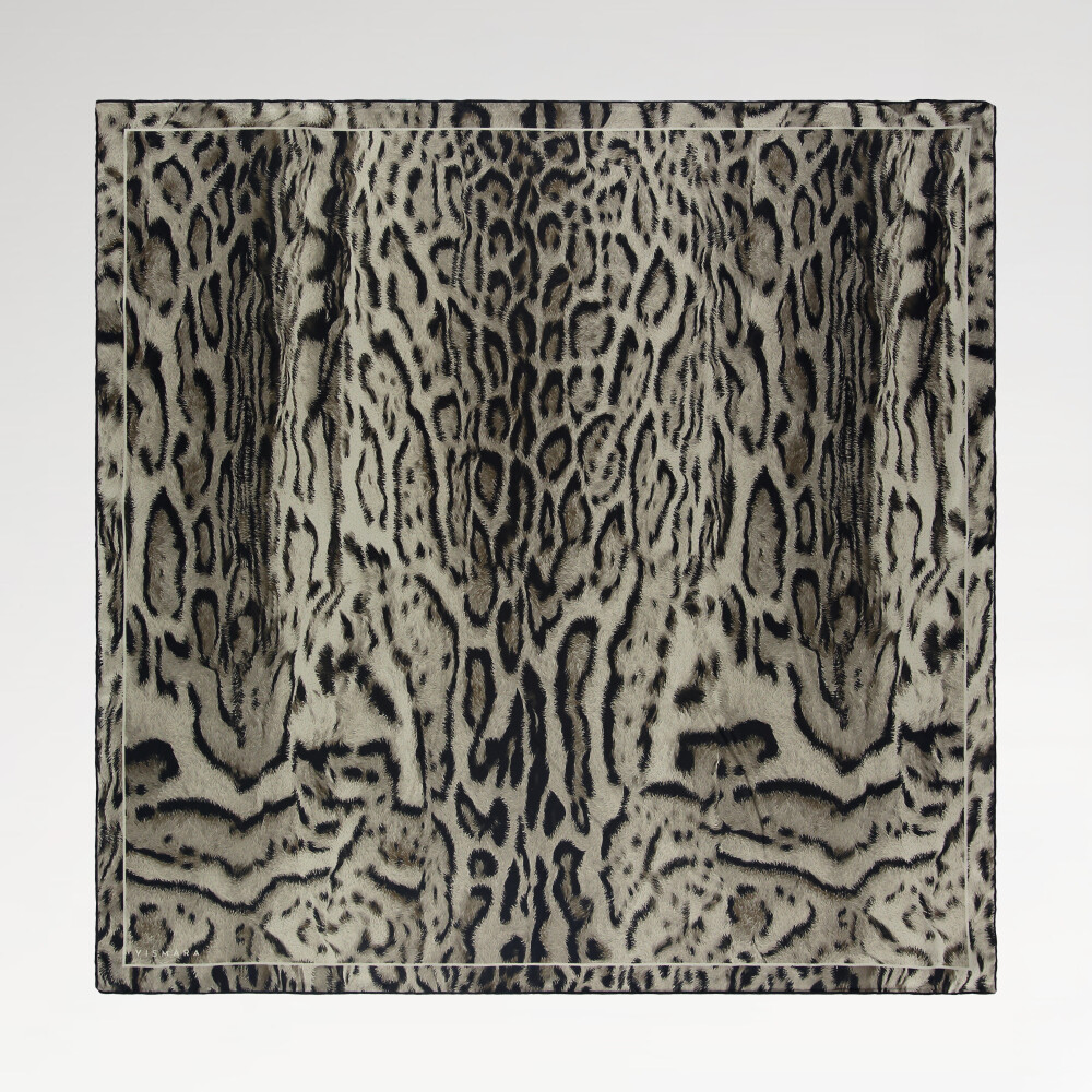 Mink Leopard Motif Pattern Twill Silk Square Scarf