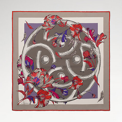 Mink Lilac Flora Viva Patterned Silk Square Scarf