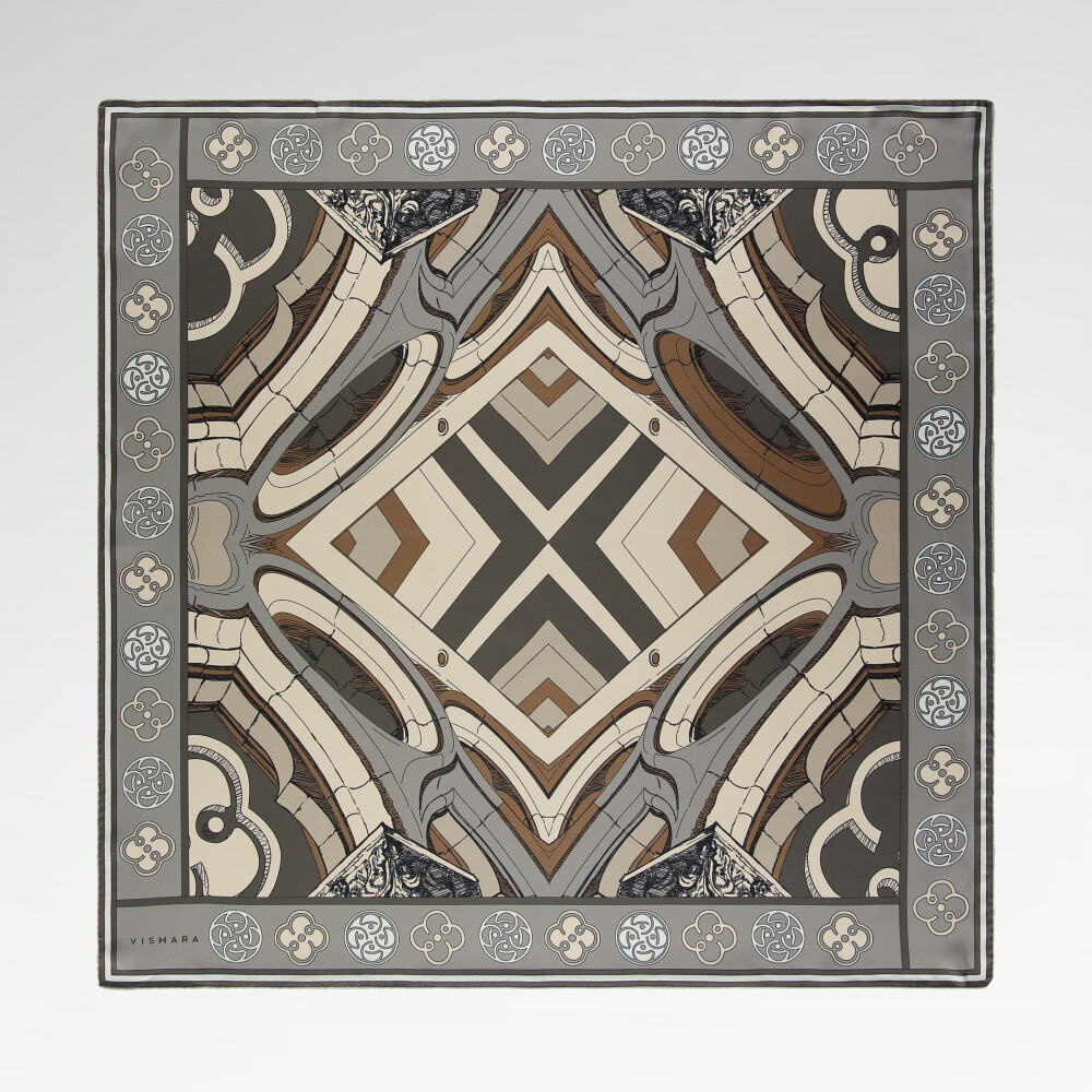 Mink Linear Columns Patterned Twill Silk Square Scarf