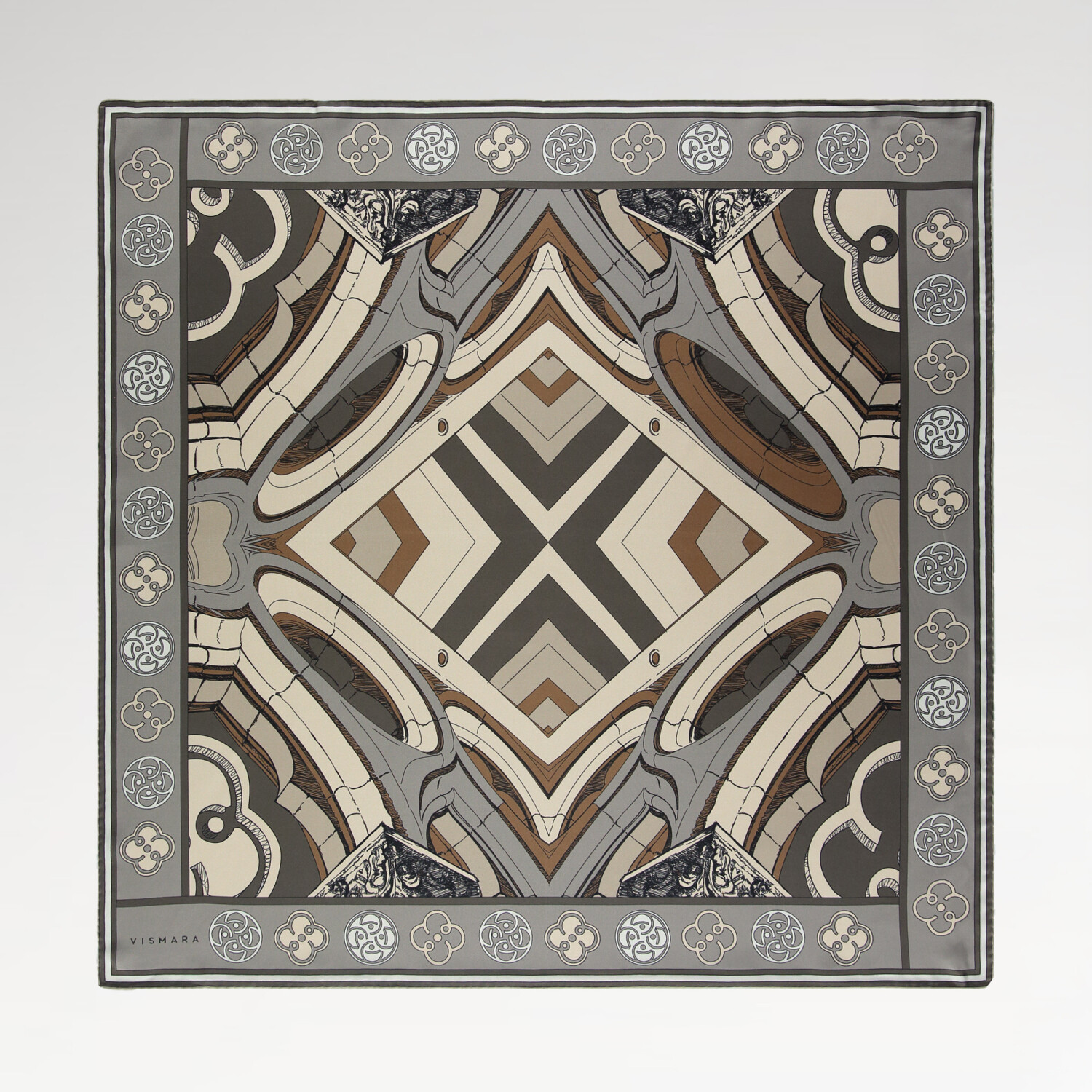 Mink Linear Columns Patterned Twill Silk Square Scarf - 1
