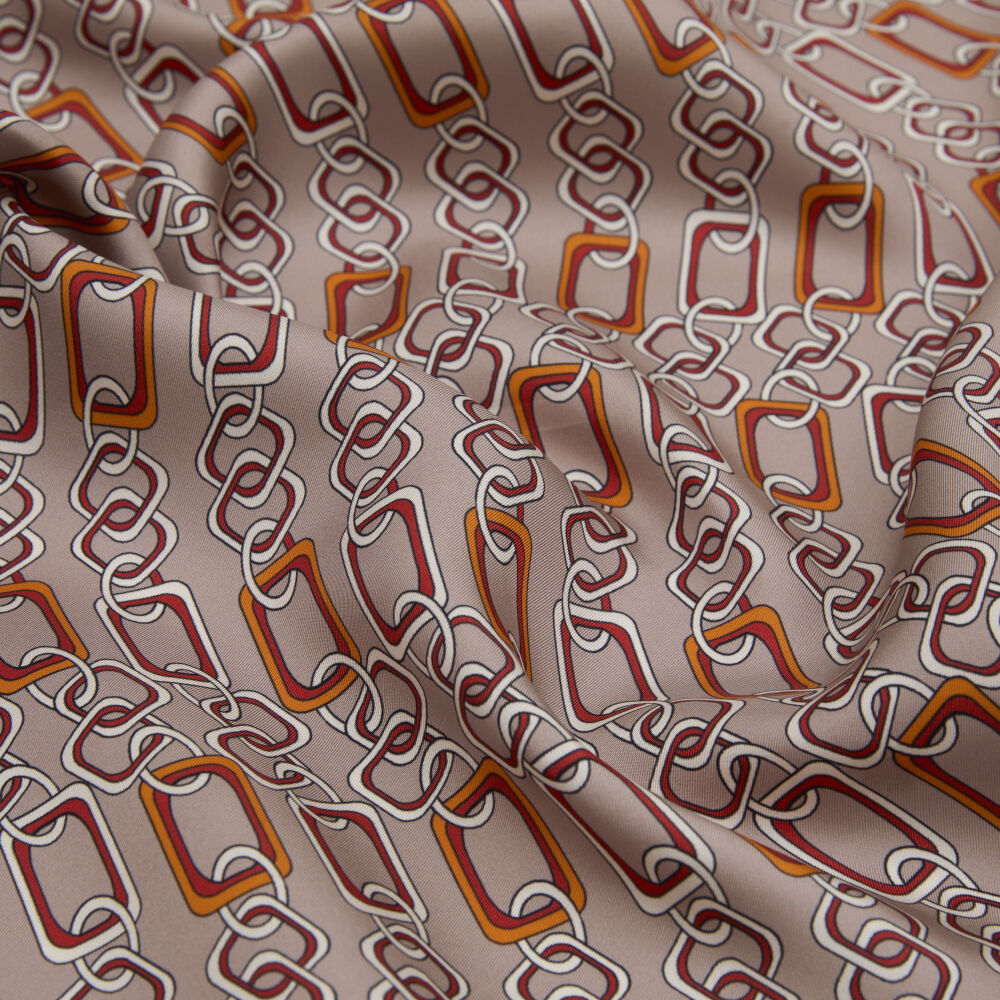 Mink Modern Chain Pattern Twill Silk Square Scarf - Vismara