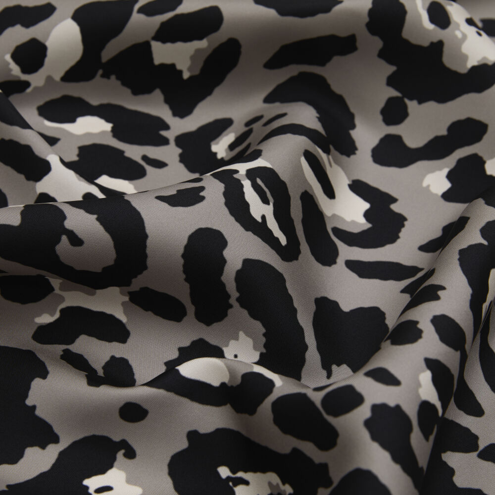 Mink Modern Leopard Patterned Twill Silk Square Scarf - Vismara