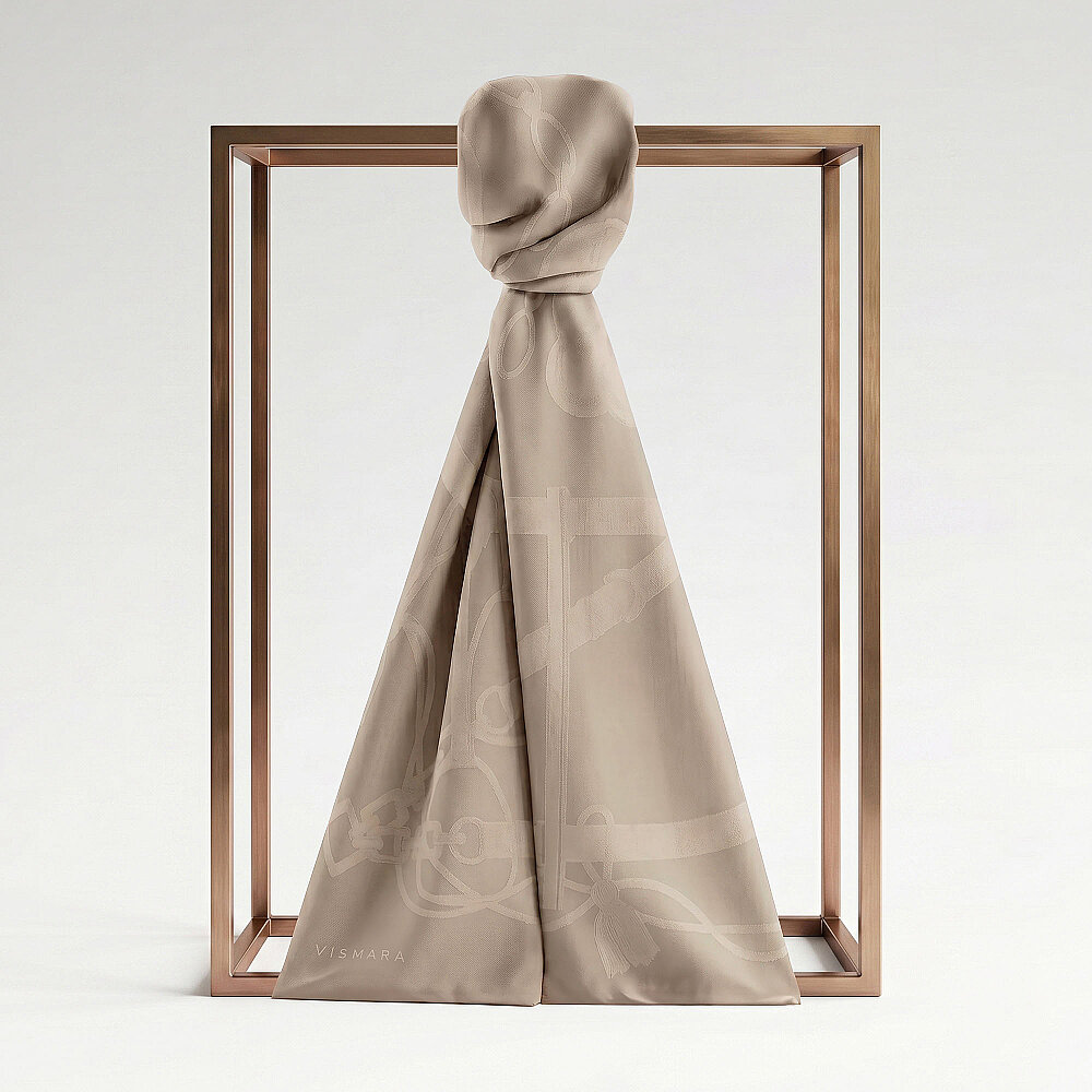Mink Monarque Chain Pattern Jacquard Cotton Silk Scarf - 1