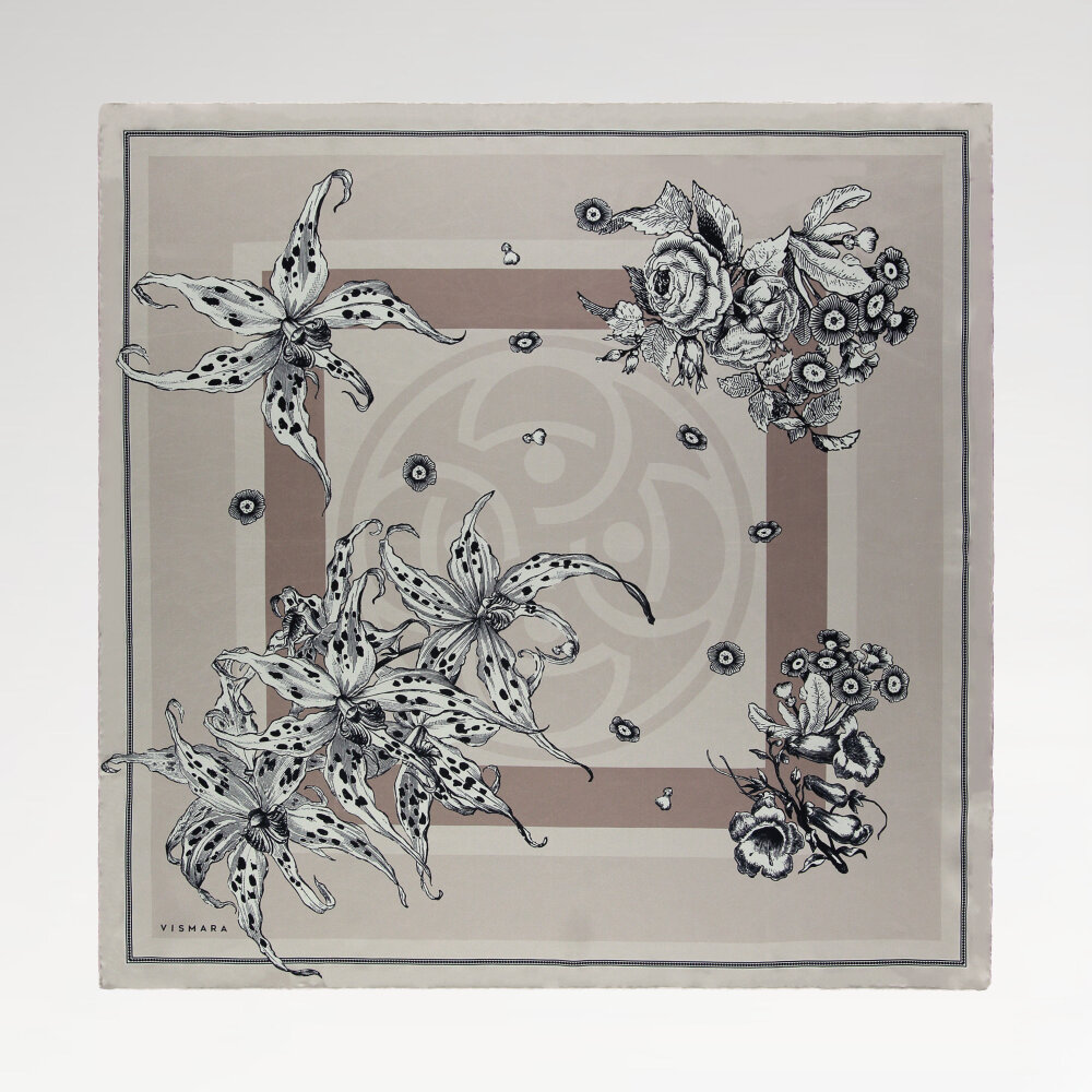 Mink Monogram Flora Patterned Silk Square Scarf - 1