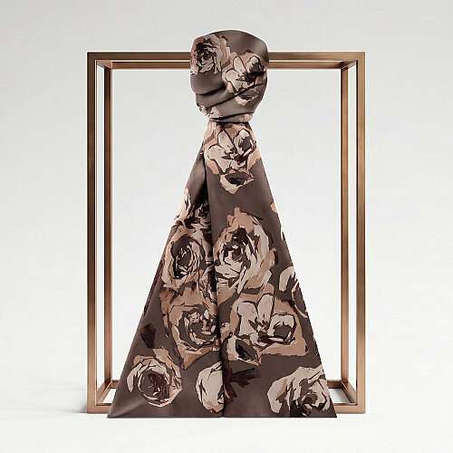 Mink Oil Painting Rose Patterned Silk Scarf - Vismara