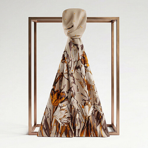 Mink Polka Dot Tulip Garden Pattern Silk Scarf