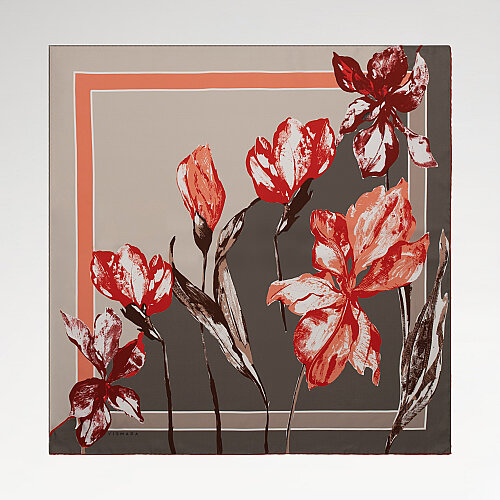 Mink Red Vismara Camelia Patterned Twill Silk Square Scarf - Vismara