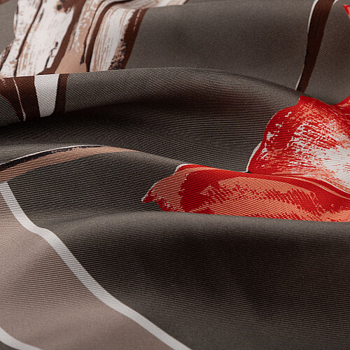 Mink Red Vismara Camelia Patterned Twill Silk Square Scarf - Vismara