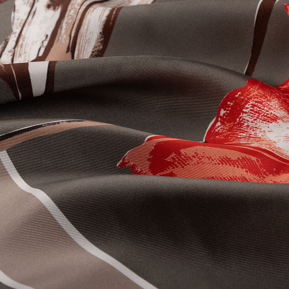 Mink Red Vismara Camelia Patterned Twill Silk Square Scarf - 2