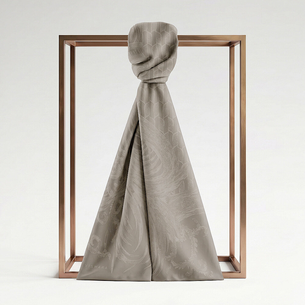 Mink Royal Textured Jacquard Cotton Silk Scarf - 1
