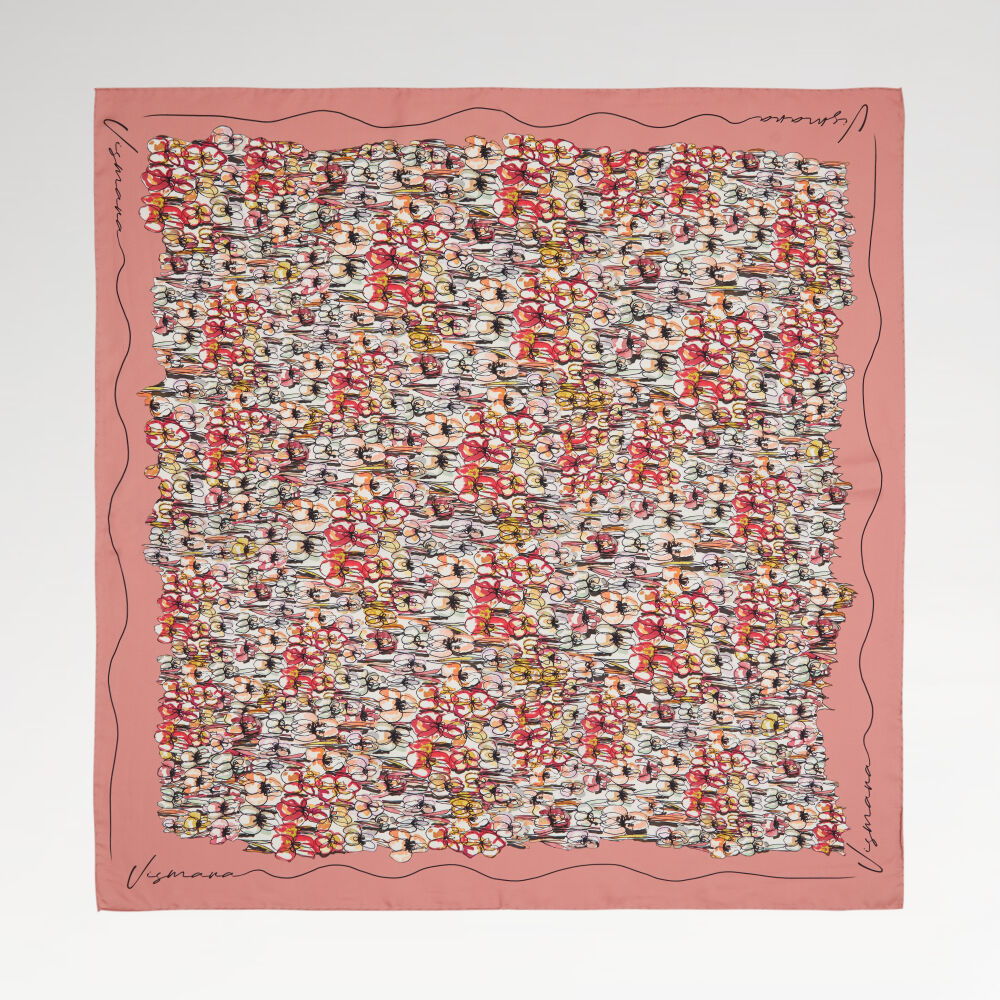 Mink Spring Flowers Patterned Twill Silk Square Scarf