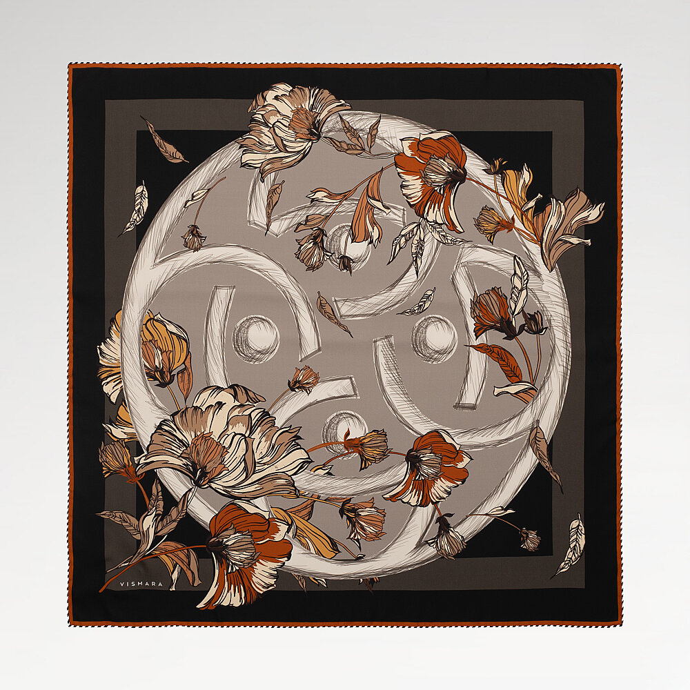 Mink Tan Flora Viva Patterned Silk Square Scarf - 1
