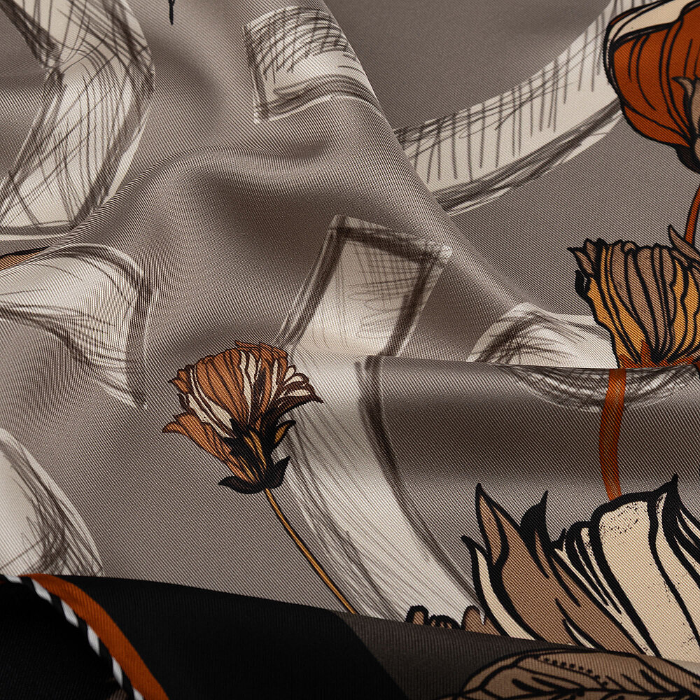 Mink Tan Flora Viva Patterned Silk Square Scarf - 2