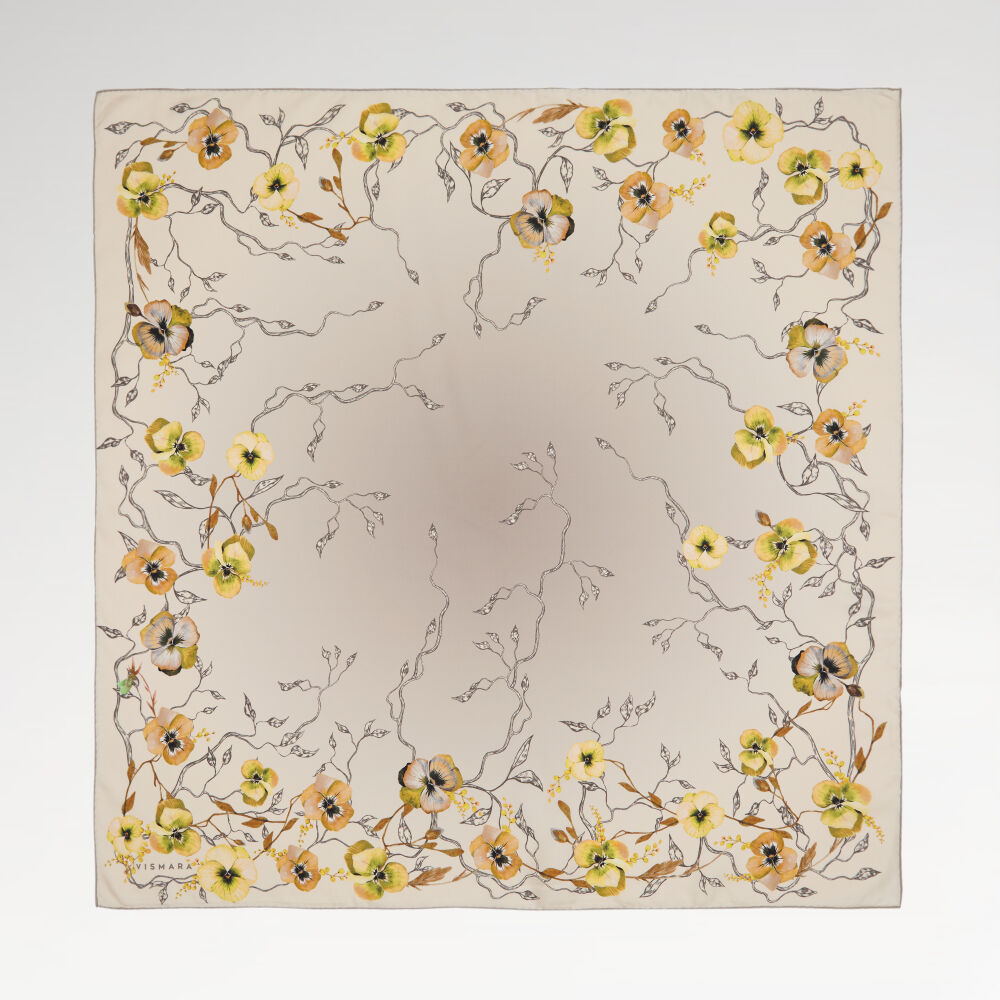 Mink Violet Flower Patterned Twill Silk Square Scarf