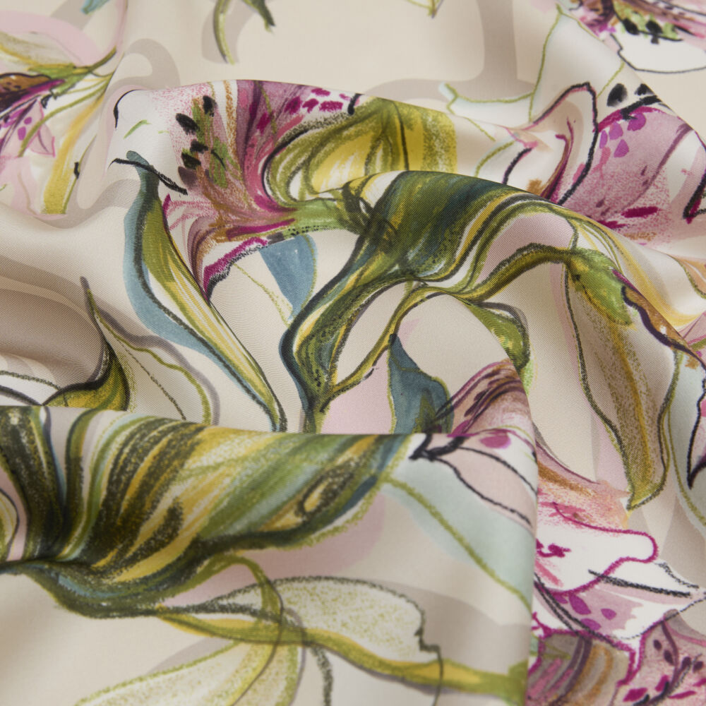 Mink Vismara Monogram Lily Flower Patterned Twill Silk Square Scarf - Vismara